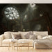 Un salon contemporain avec un papier peint représentant un décor industriel sombre, mettant en avant de grands rouages et une horloge majestueuse, créant une atmosphère mystérieuse et fascinante.