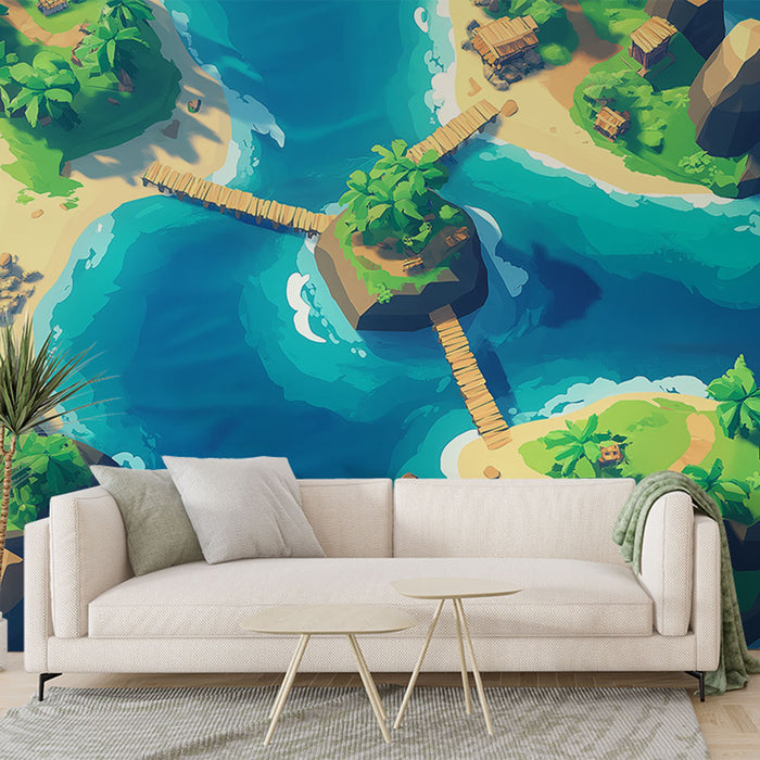 Papier peint îles tropicaux | Paysage vibrant d'îles et d'eaux turquoise
