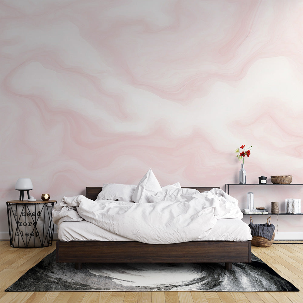 Papier peint effet marbre rose | Touche de blanc