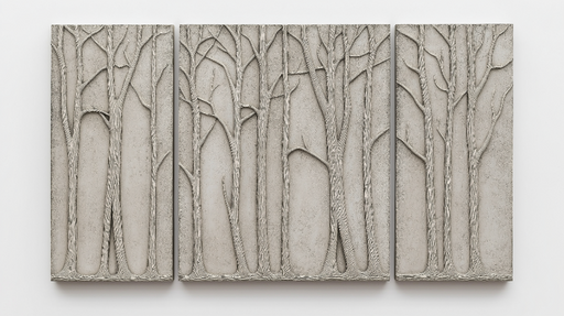 Papier peint imitation tableau Arbres stylisés en relief sur fond gris