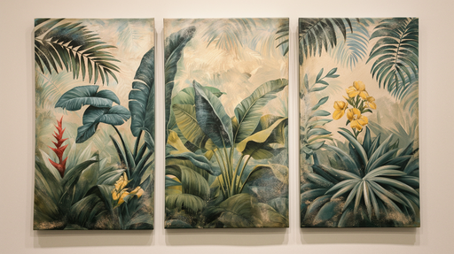 Papier peint imitation tableau botanique Plantes luxuriantes et fleurs éclatantes