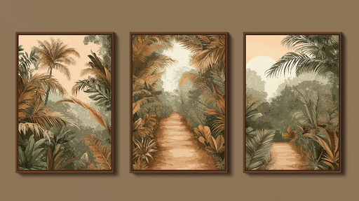 Papier peint imitation tableau Chemin de jungle avec feuillage tropical