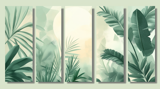 Papier peint imitation tableau Composition de feuillage vert doux et lumineux