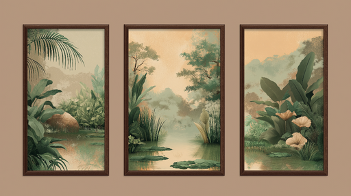 Papier peint imitation tableau Création d'un paisible paysage aquatique avec des feuillages luxuriants