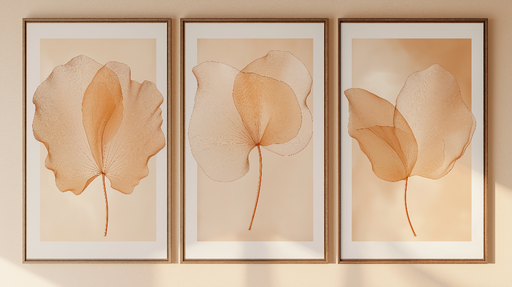 Papier peint imitation tableau Design délicat de feuilles texturées en nuances chaudes