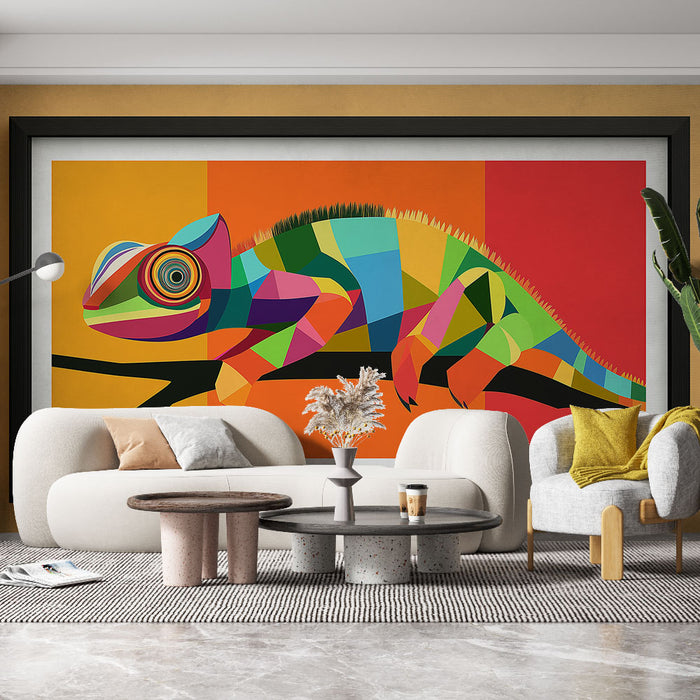 Papier peint imitation tableau | Design vibrant et coloré sur fond uni