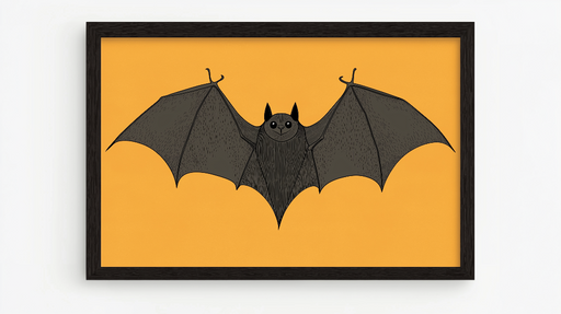 Papier peint imitation tableau Dessin ludique de chauve-souris sur fond orange