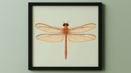 Papier peint imitation tableau Élégante illustration de libellule en tons orangés