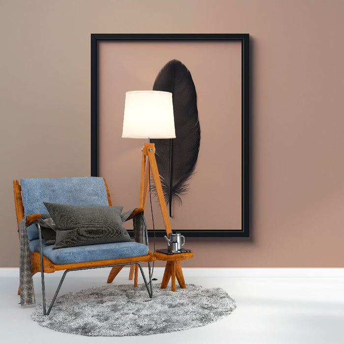 Papier peint imitation tableau | Élégante plume noire sur fond pastel