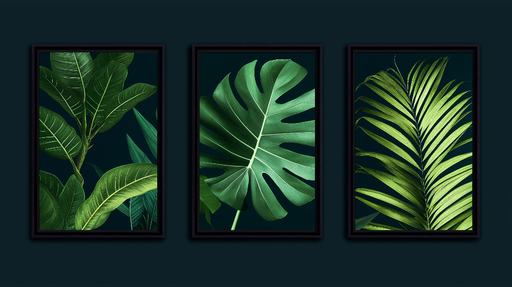 Papier peint imitation tableau Éléments luxuriants sur fond sombre