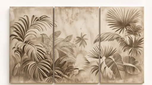 Papier peint imitation tableau Feuillage tropical en nuances de beige