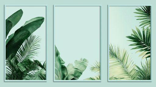 Papier peint imitation tableau Feuillage tropical sur fond pastel