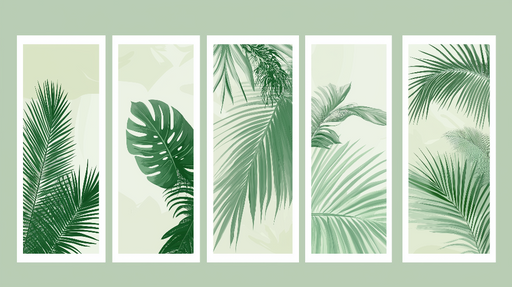 Papier peint imitation tableau Feuillages tropicaux en nuances de vert