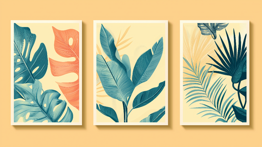 Papier peint imitation tableau Feuilles colorées et motifs luxuriants