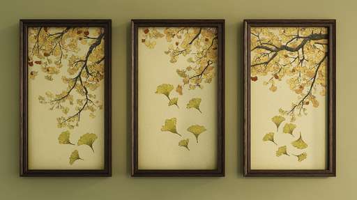 Papier peint imitation tableau Feuilles de ginkgo dorées et branches artistiques