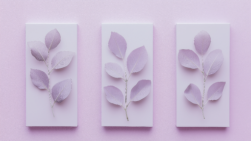 Papier peint imitation tableau Feuilles délicates en lilas sur fond pastel