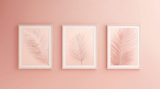 Papier peint imitation tableau Feuilles délicates sur fond rose