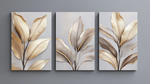 Papier peint imitation tableau Feuilles dorées élégantes sur fond clair