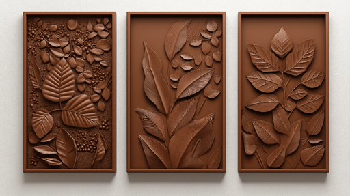 Papier peint imitation tableau Feuilles en relief aux tons terreux