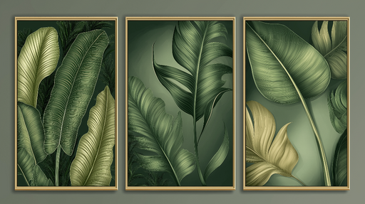 Papier peint imitation tableau Feuilles luxuriantes sur fond vert