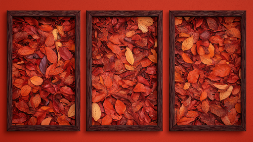 Papier peint imitation tableau Feuilles rouges et jaunes en trois tableaux