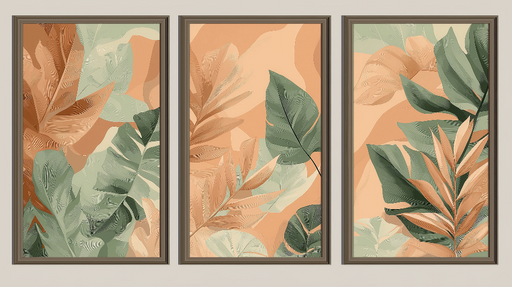 Papier peint imitation tableau Feuilles tropicales aux teintes douces