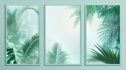 Papier peint imitation tableau Feuilles tropicales dans des nuances apaisantes de vert