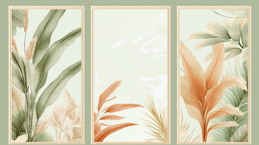 Papier peint imitation tableau Feuilles tropicales délicates avec des tons doux