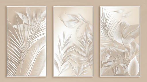 Papier peint imitation tableau Feuilles tropicales en relief sur fond doux