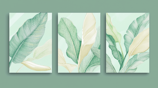Papier peint imitation tableau Feuilles tropicales vertes et crèmes