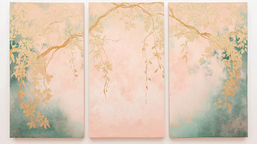 Papier peint imitation tableau floral Branches dorées sur fond pastel