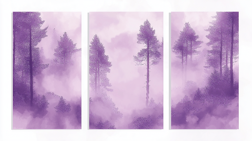 Papier peint imitation tableau Forêt brumeuse aux teintes violettes