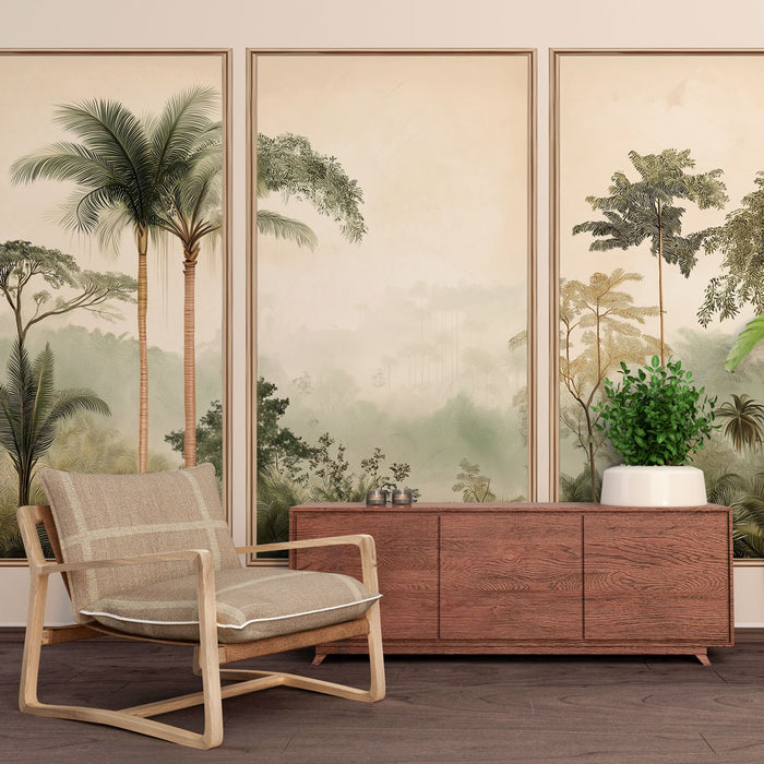 Papier peint imitation tableau | Forêt tropicale aux nuances douces