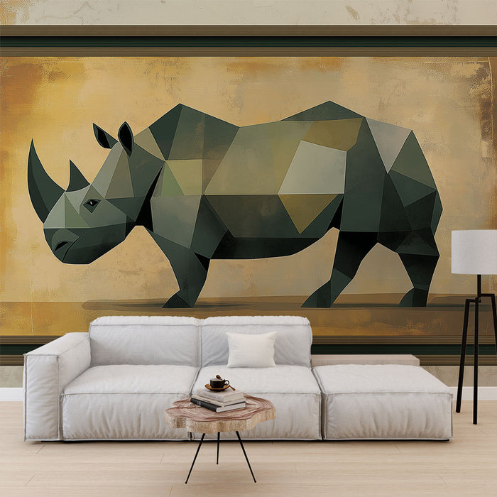 Papier peint imitation tableau | Illustration artistique en forme de rhinocéros aux teintes terreuses