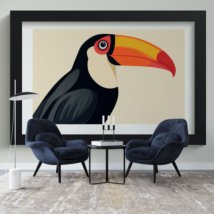 Papier peint imitation tableau | Illustration colorée d'un toucan au bec vibrant