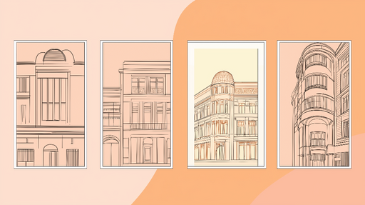 Papier peint imitation tableau Illustrations de bâtiments au style architectural élégant