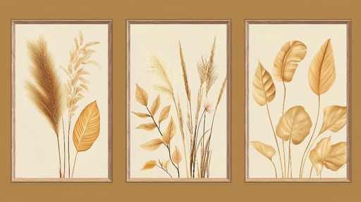 Papier peint imitation tableau Illustrations florales élégantes dans des tons dorés