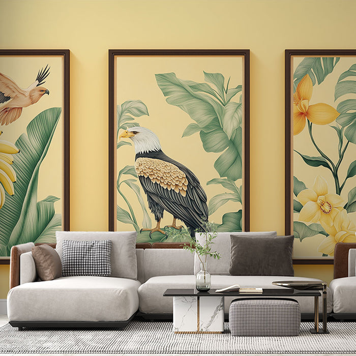 Papier peint imitation tableau | Illustrations florales et ornithologiques vibrantes