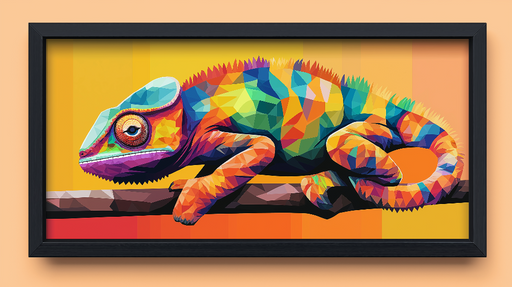 Papier peint imitation tableau Lézard géométrique aux couleurs vives sur fond dégradé