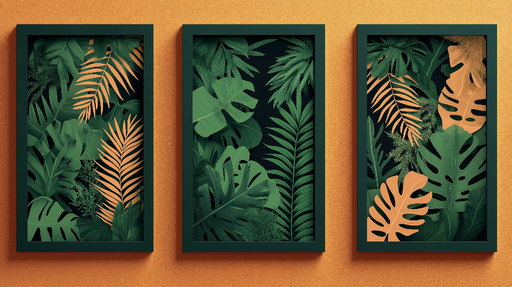 Papier peint imitation tableau Mélange sophistiqué de feuillages verts et ocres