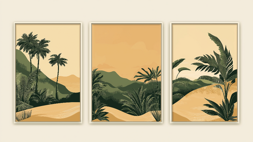 Papier peint imitation tableau Montagnes verdoyantes et palmiers majestueux