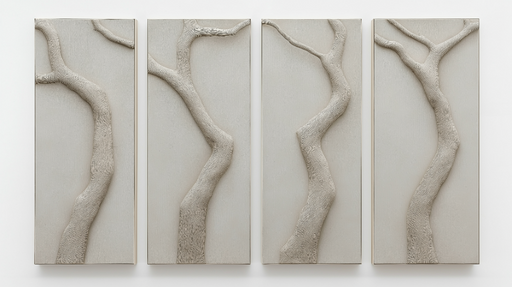 Papier peint imitation tableau Motif de branches texturées en relief sur fond neutre