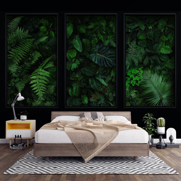 Papier peint imitation tableau | Motif de feuilles vertes et fraîches en tableau