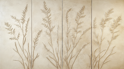 Papier peint imitation tableau Motif élégant de plantes en relief sur fond beige