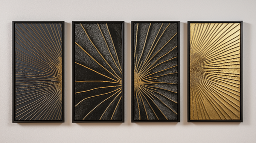 Papier peint imitation tableau Motifs d'éclat doré et noir en relief