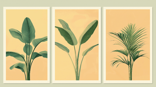 Papier peint imitation tableau Motifs de feuillage luxuriant sur fond pastel