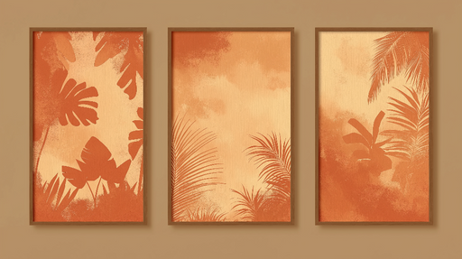 Papier peint imitation tableau Motifs de feuillage orangé en dégradé