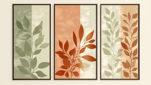 Papier peint imitation tableau Motifs de feuilles contemporaines aux teintes douces