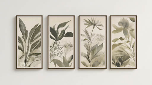 Papier peint imitation tableau Motifs de feuilles élégantes en teintes douces et naturelles