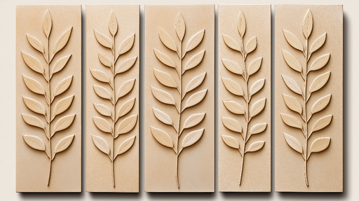 Papier peint imitation tableau Motifs de feuilles sculptées en beige